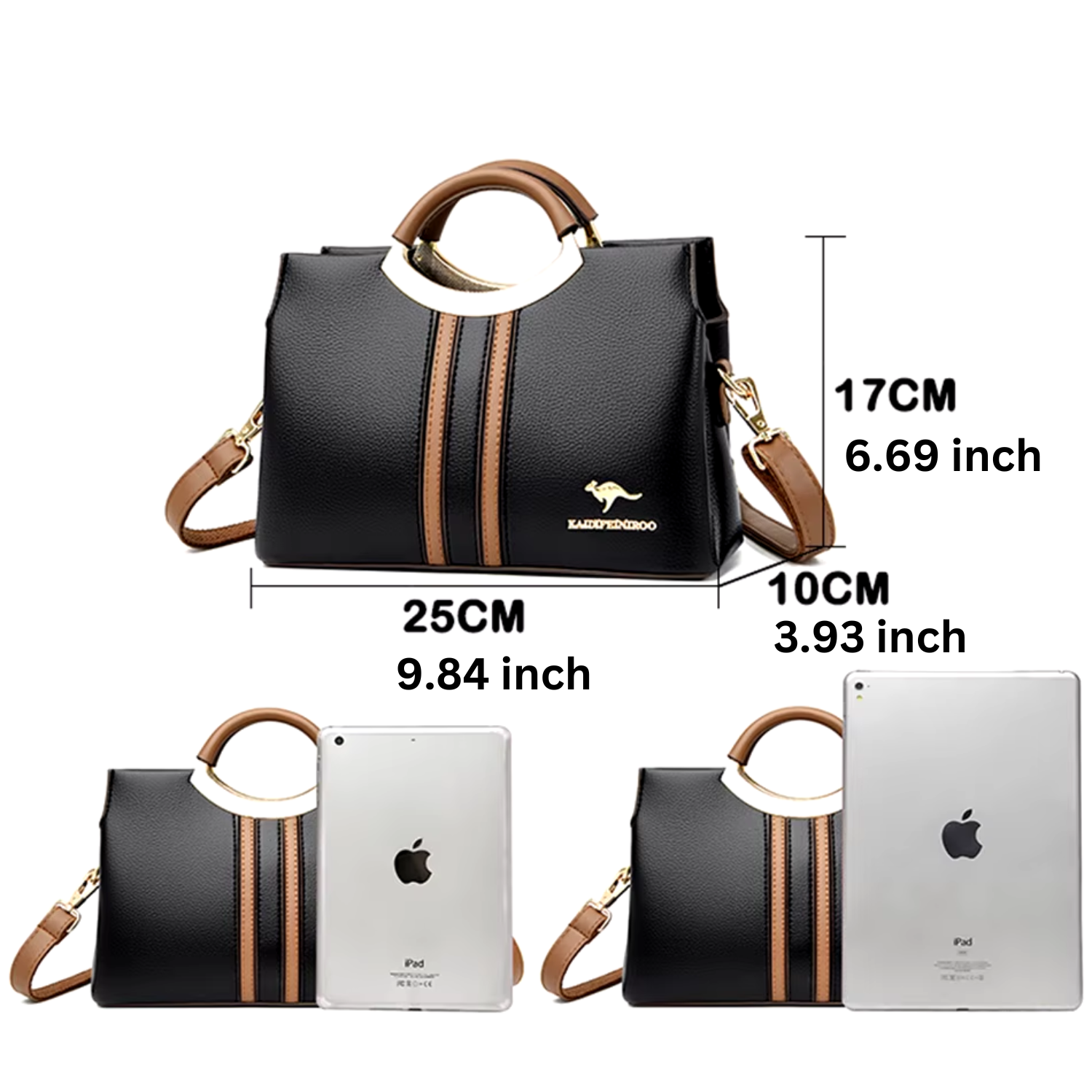 Luxuriöse Umhängetasche aus echtem Leder – 3-lagige Schultertasche