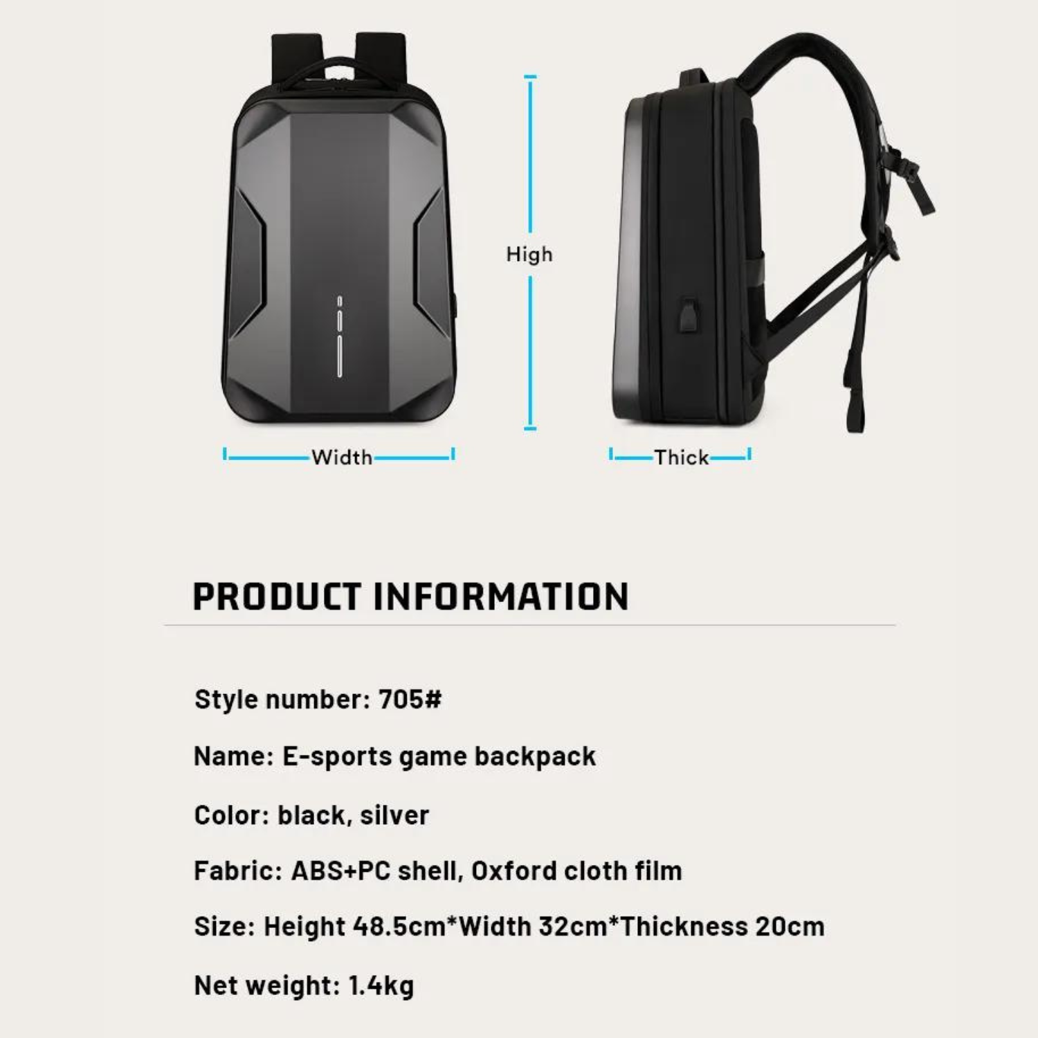 Moderner 17,3-Zoll-Hartschalen-Laptop-Rucksack für Business und eSport