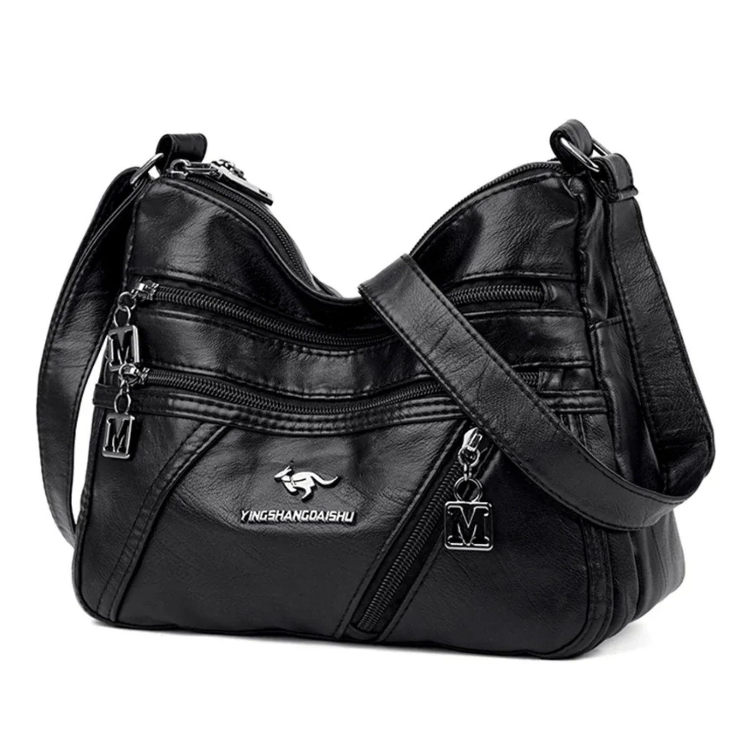 Luxury Soft Leather Crossbody Bag for Women – Multi-Pocket Shoulder Bag in Black Stylish & Functional Design