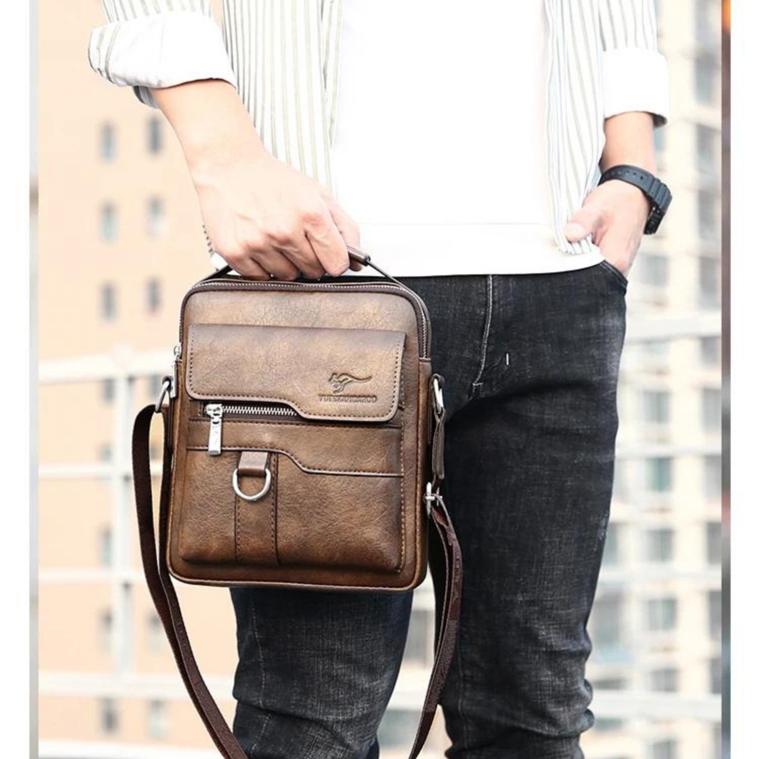 Vintage Leder Sling Bag für Herren – Vielseitige Crossbody Messenger