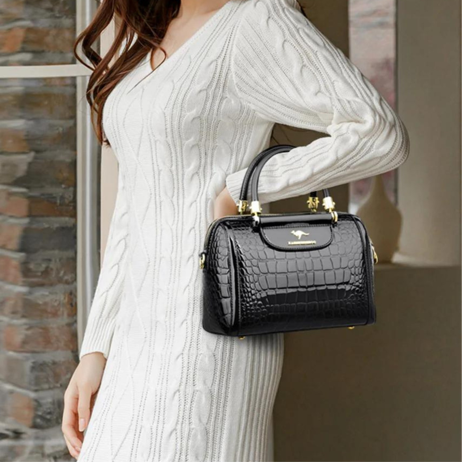 Vintage Luxe Handtasche mit Krokoprägung