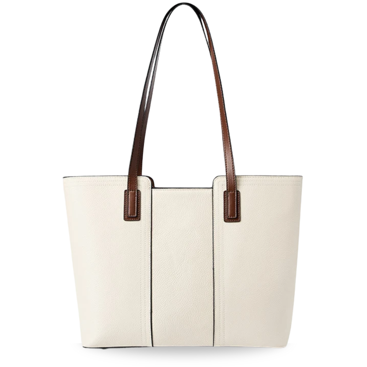 Beige Genuine Leather Woman Tote Bag with Brown Handles