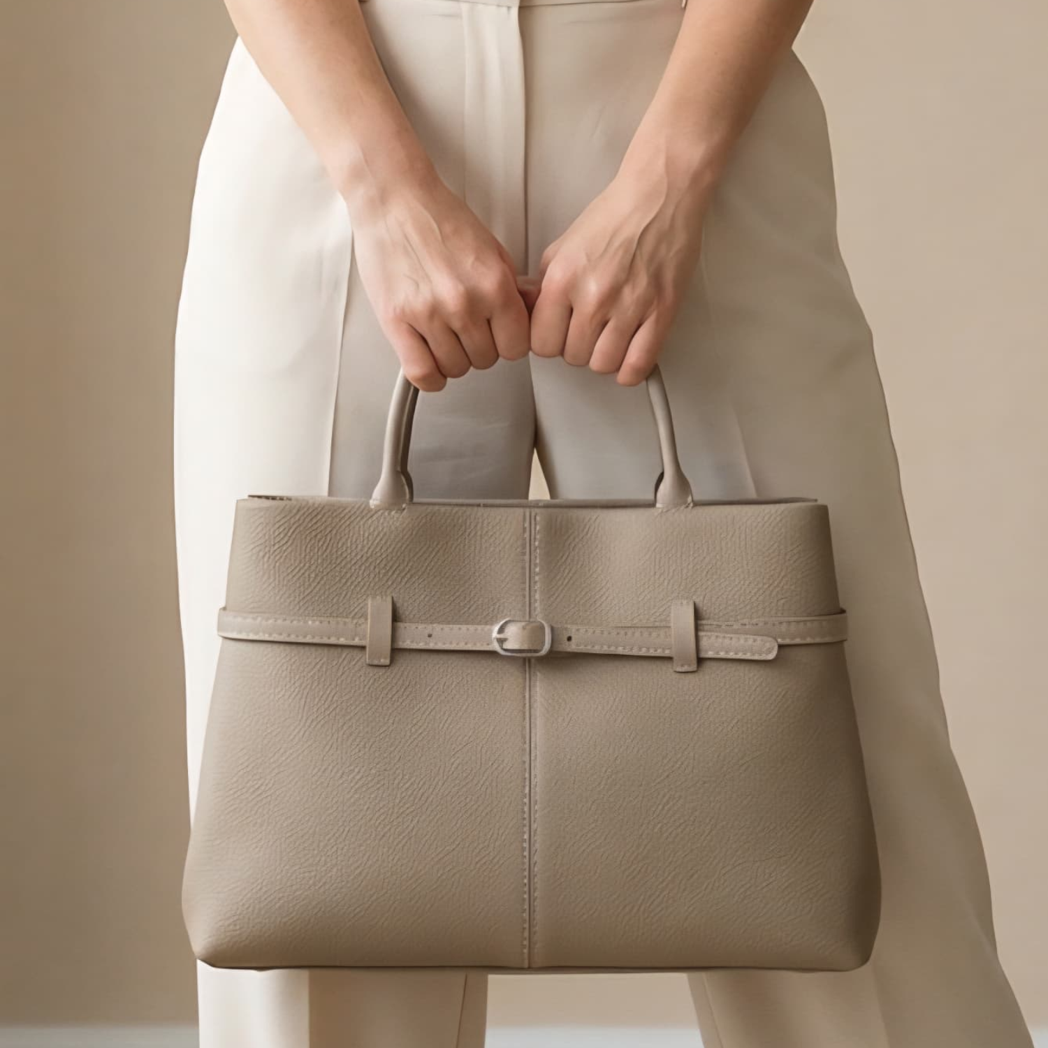 Stylish Cowhide Leather Tote Bag – Large Capacity Lichi Pattern