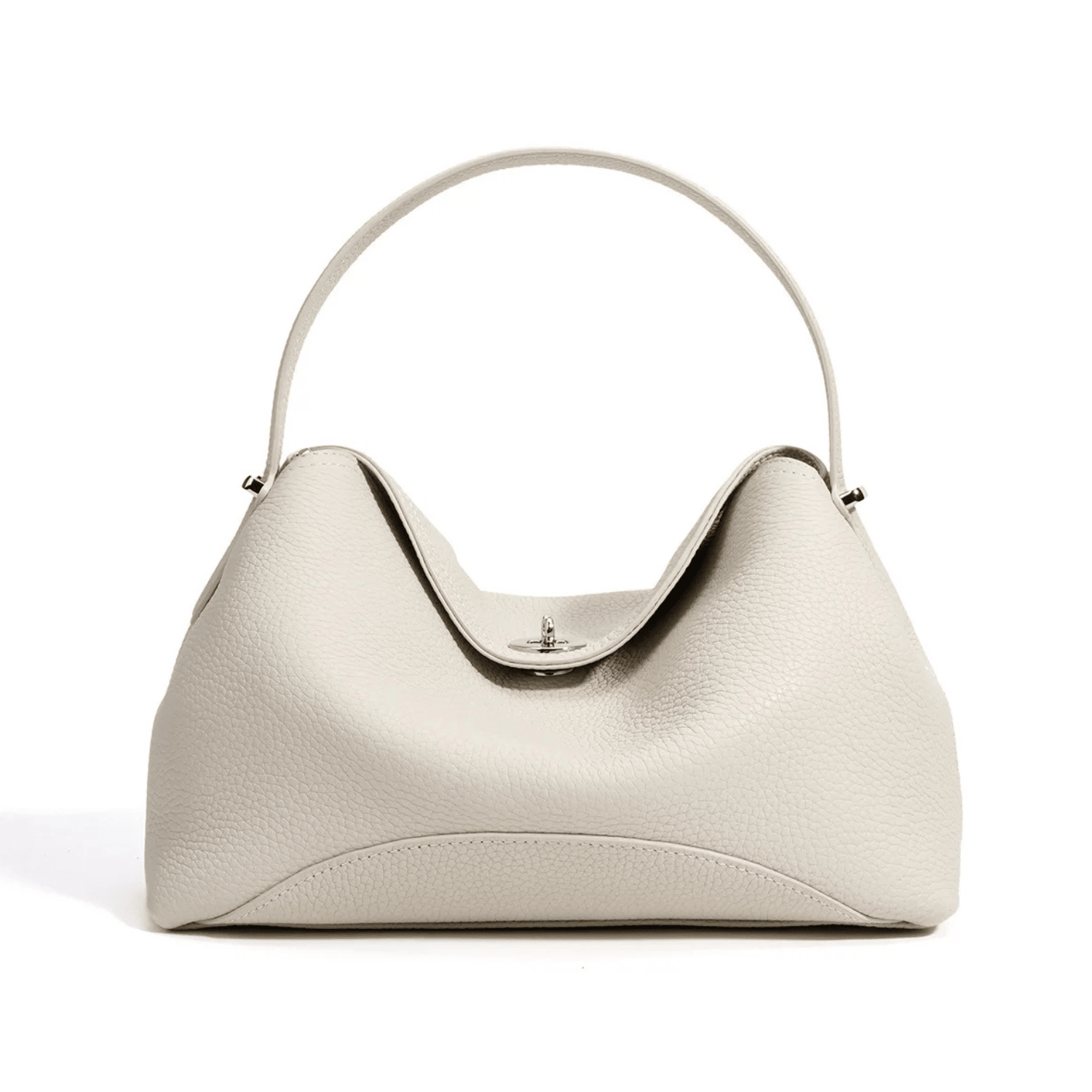 Beige handbag with a handle on a white background
