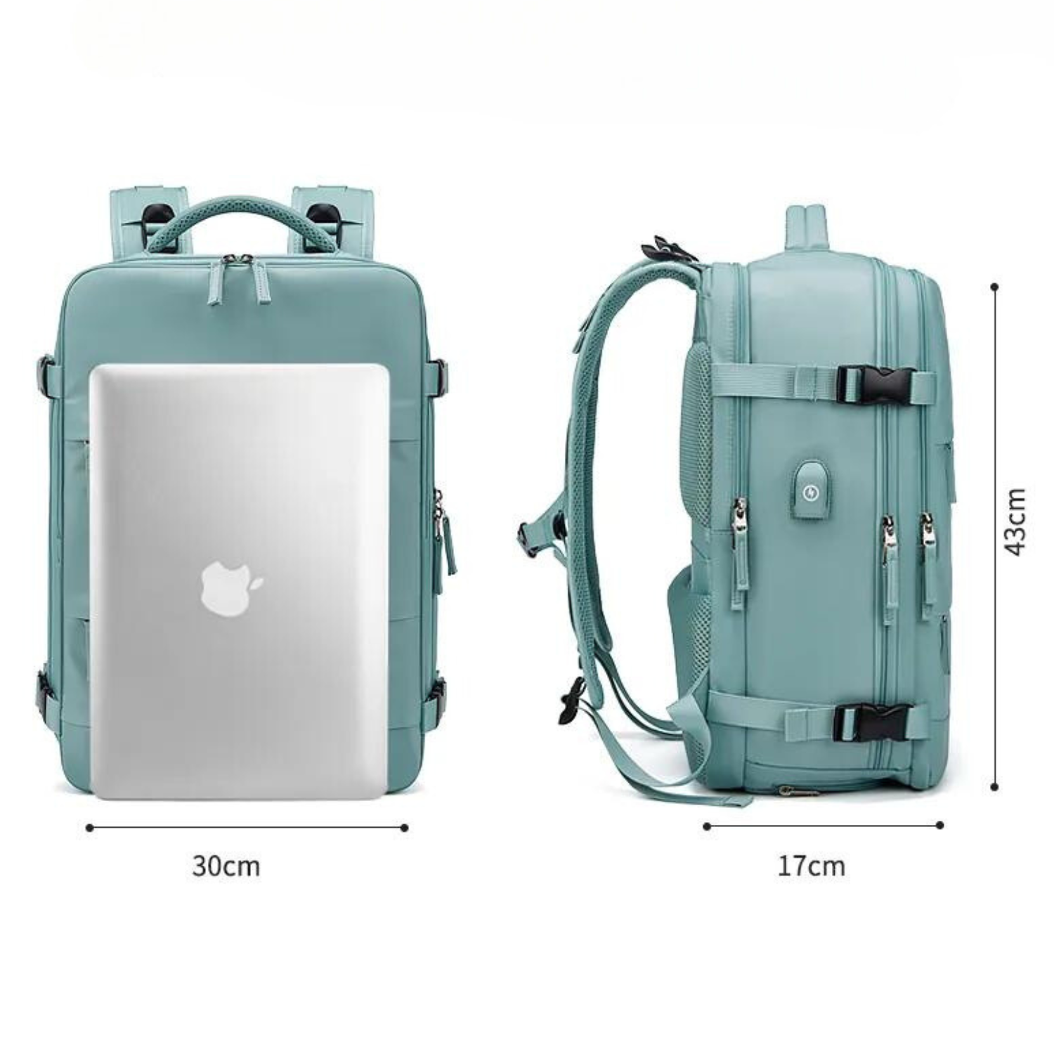 Schicker blaugrüner Laptop-Rucksack mit separatem Schuhfach