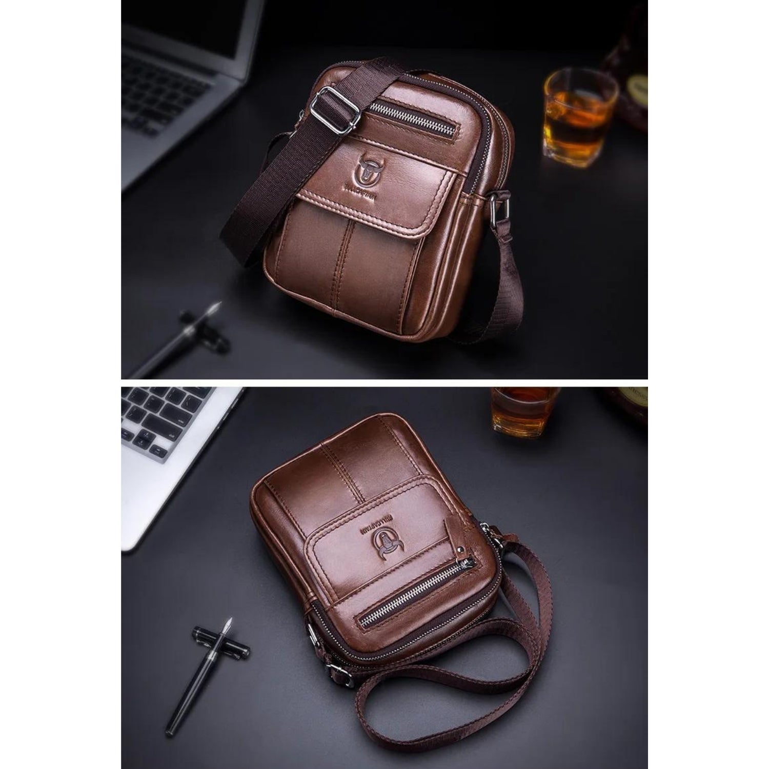Rugged Brown Leather Utility Shoulder Bag