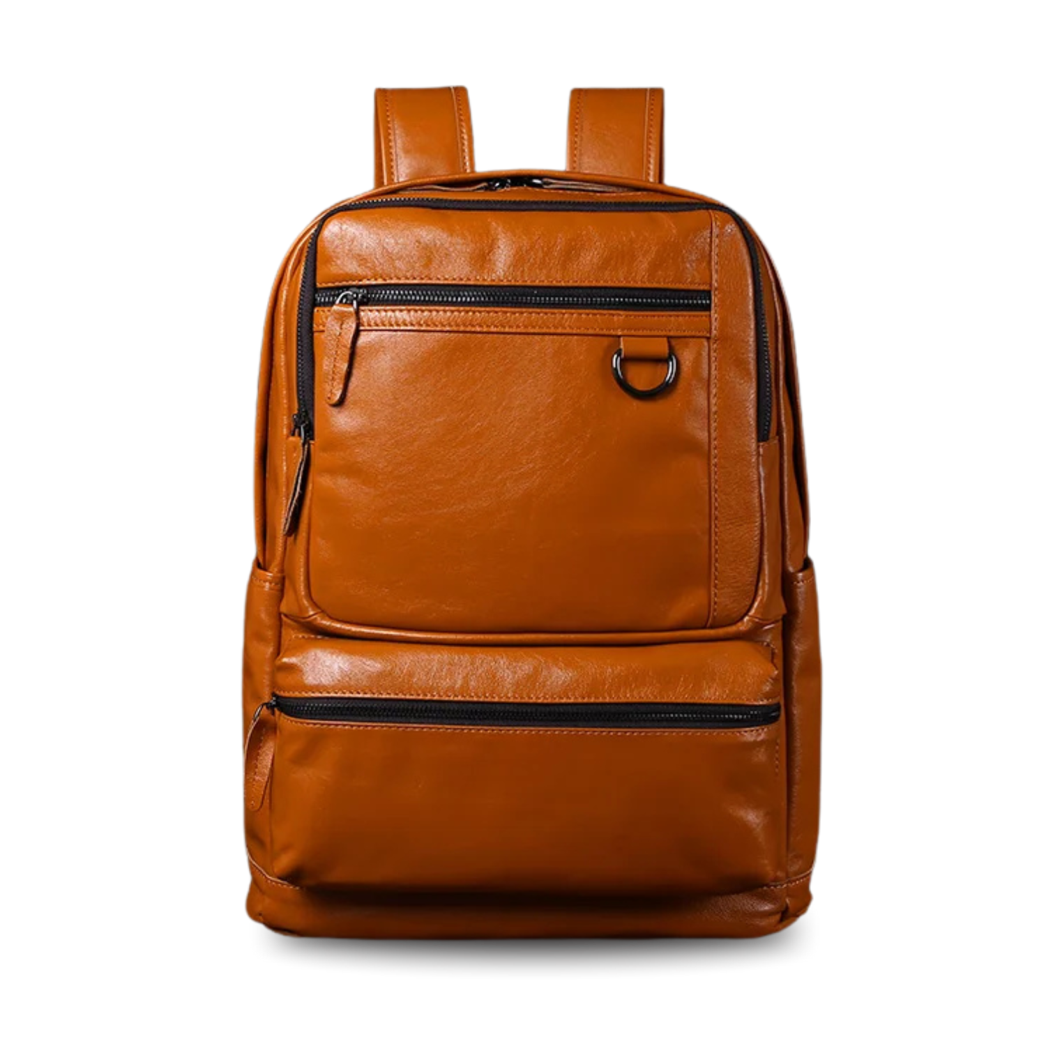 Brown leather backpack on a white background