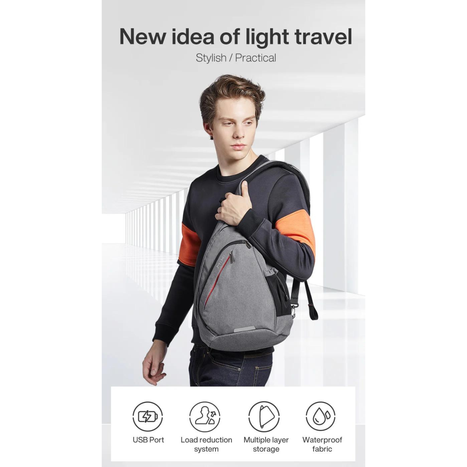 Technisch versierter Sling-Rucksack mit USB-Anschluss