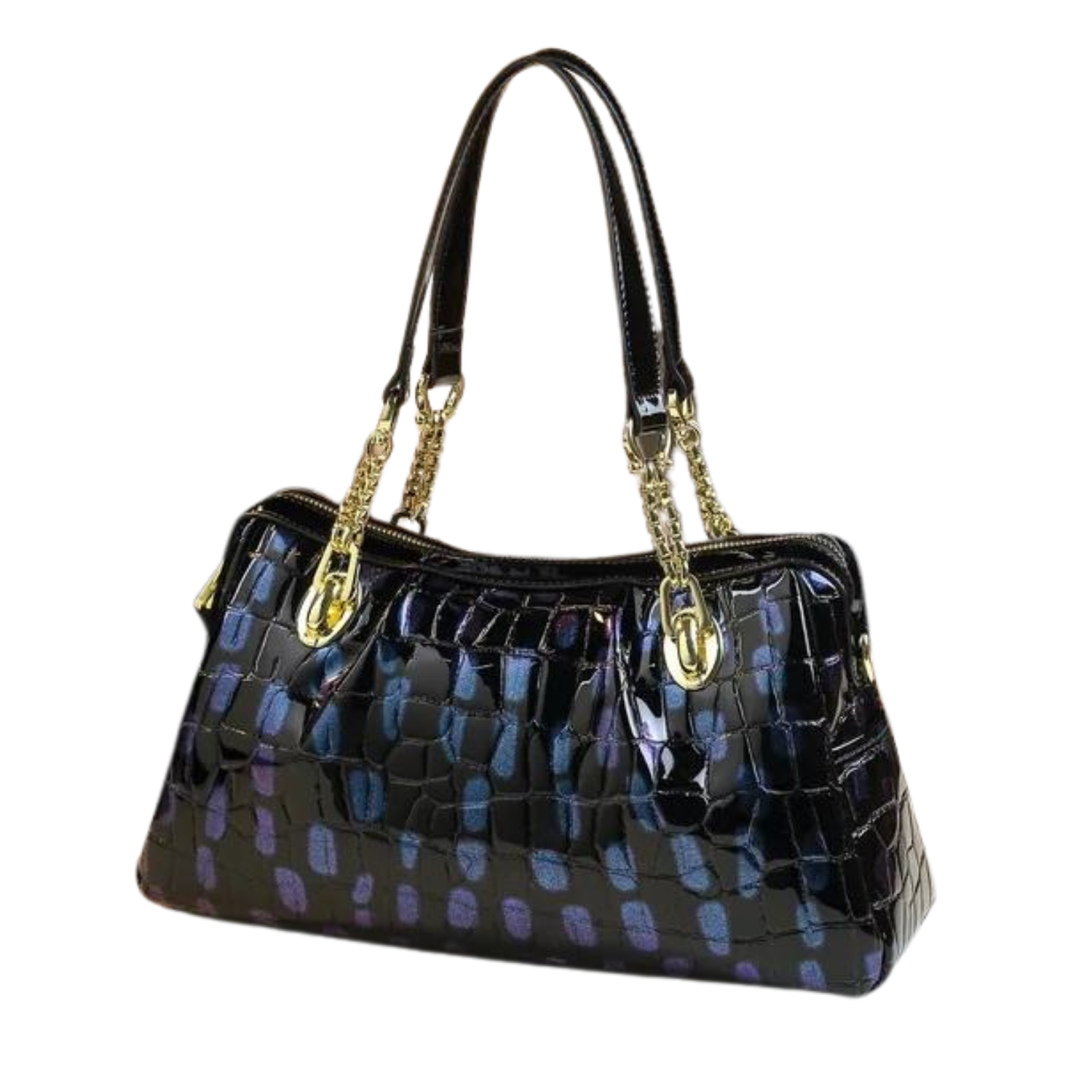 Schicke Tote Bag aus Leder mit Kroko-Effekt in Stilblau