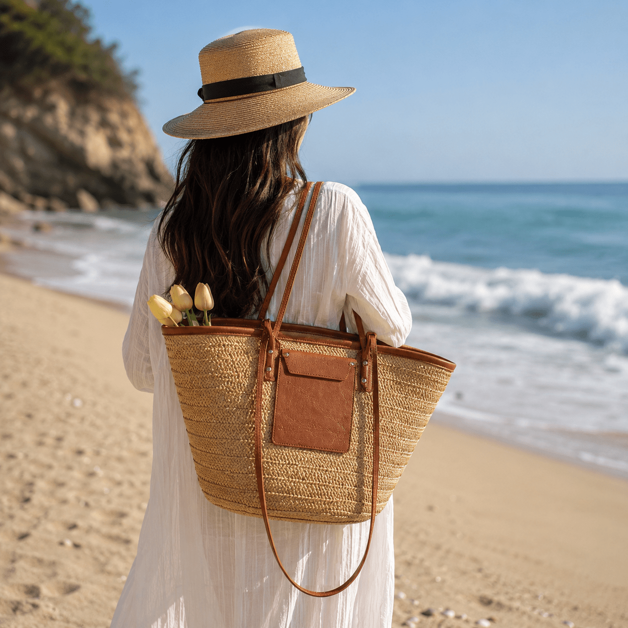 California Coast Tote – Elegant Woven Shoulder Bag