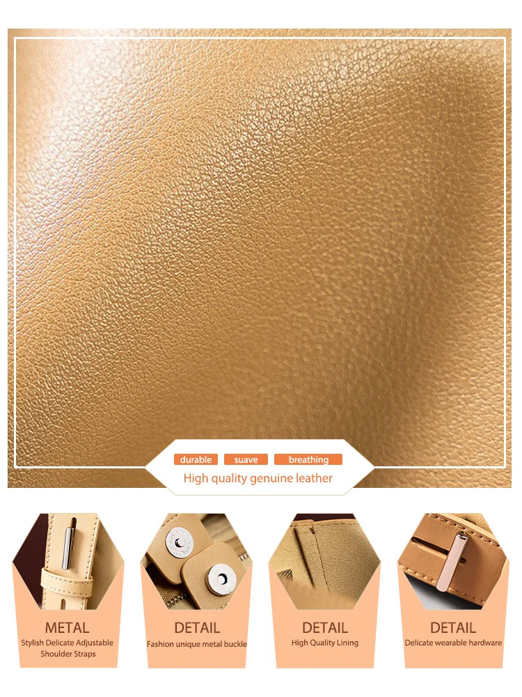 Gold leather product with detailed features on a white background