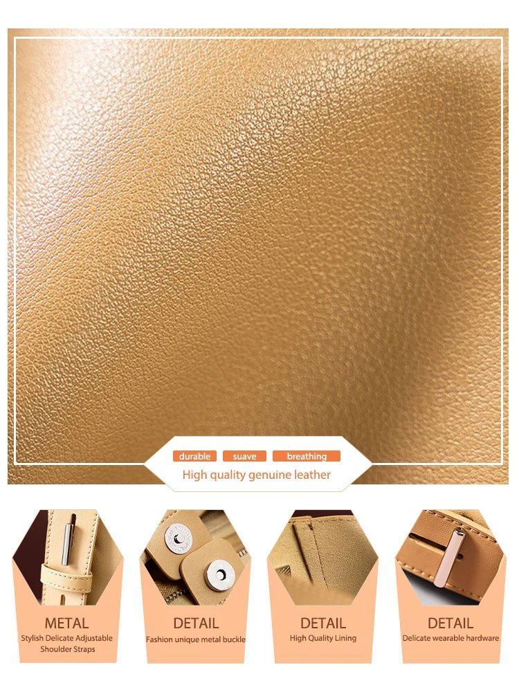 Gold leather product with detailed features on a white background