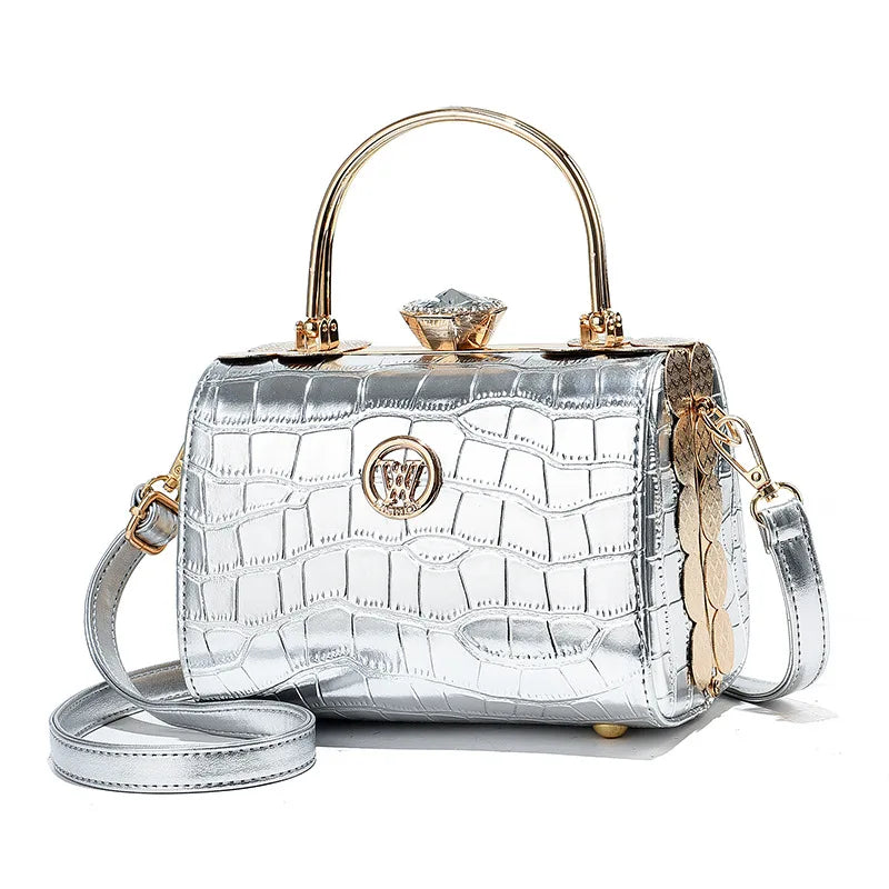 Elegante kleine quadratische Handtasche aus hellem Leder - Hochwertige Damen-Umhängetasche