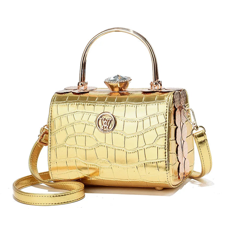 Elegante kleine quadratische Handtasche aus hellem Leder - Hochwertige Damen-Umhängetasche