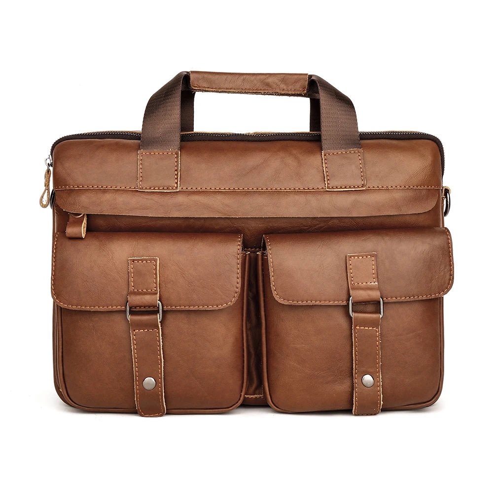 Brown leather briefcase on a white background