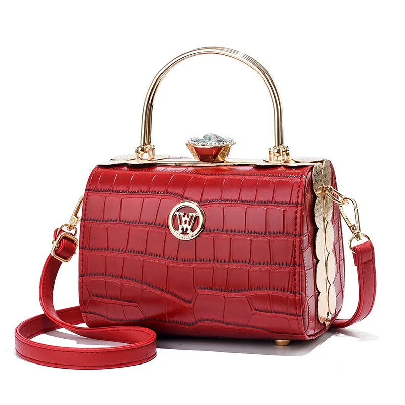Elegante kleine quadratische Handtasche aus hellem Leder - Hochwertige Damen-Umhängetasche