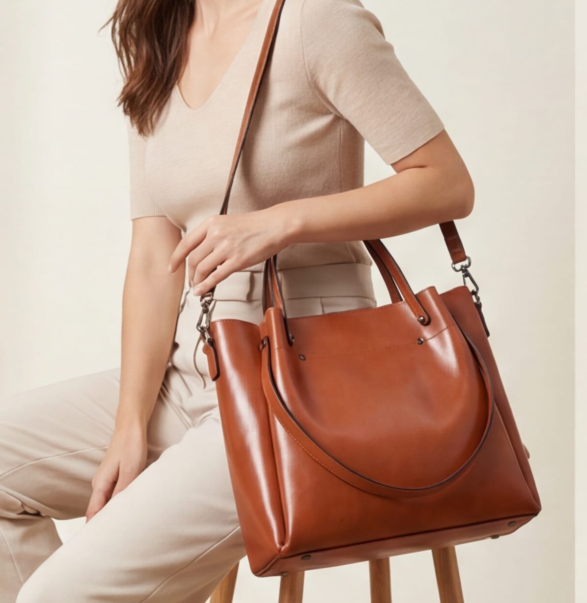 Cowhide Leather Tote Bag – Vintage Large Capacity Shoulder Bag