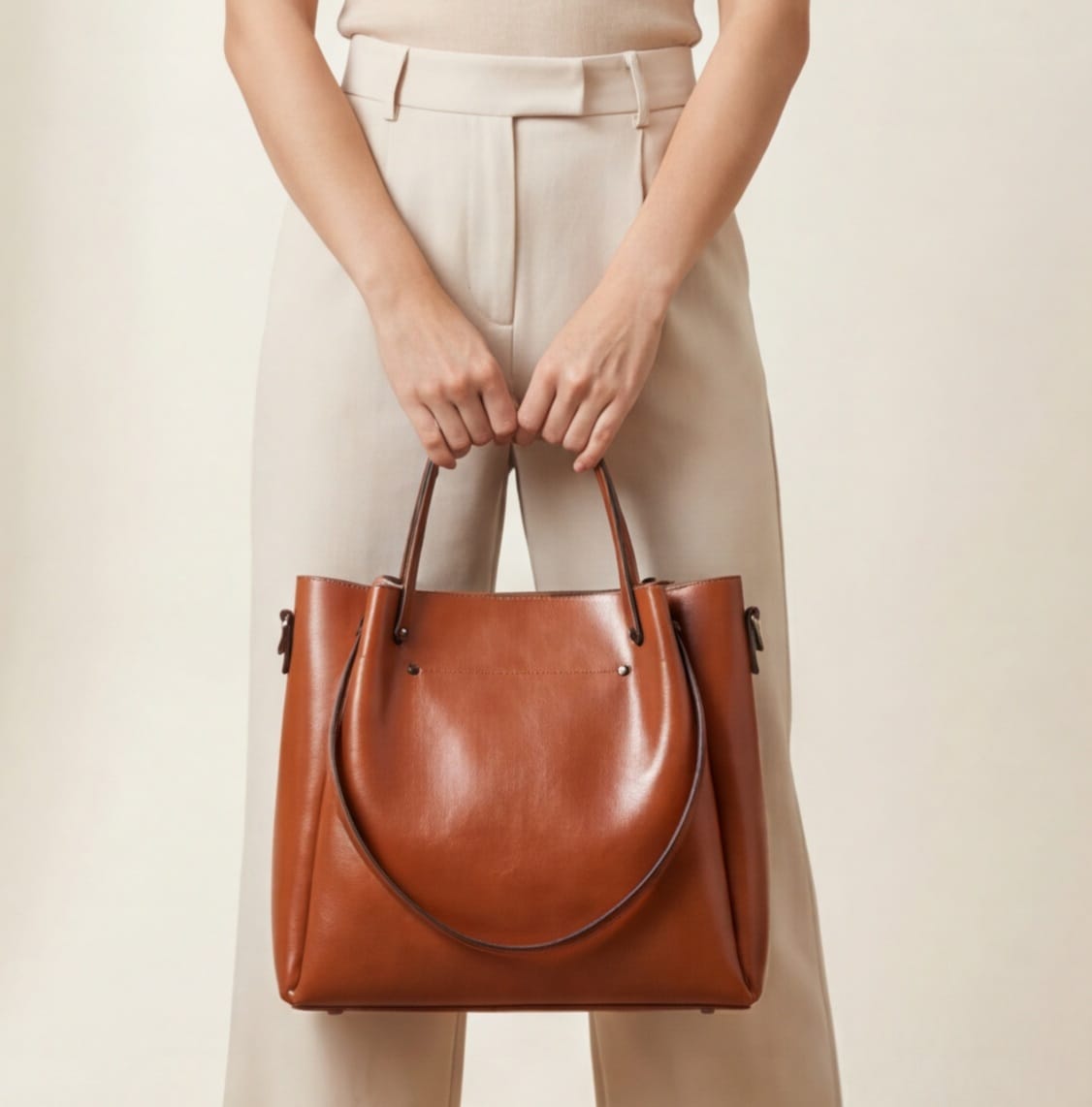 Cowhide Leather Tote Bag – Vintage Large Capacity Shoulder Bag