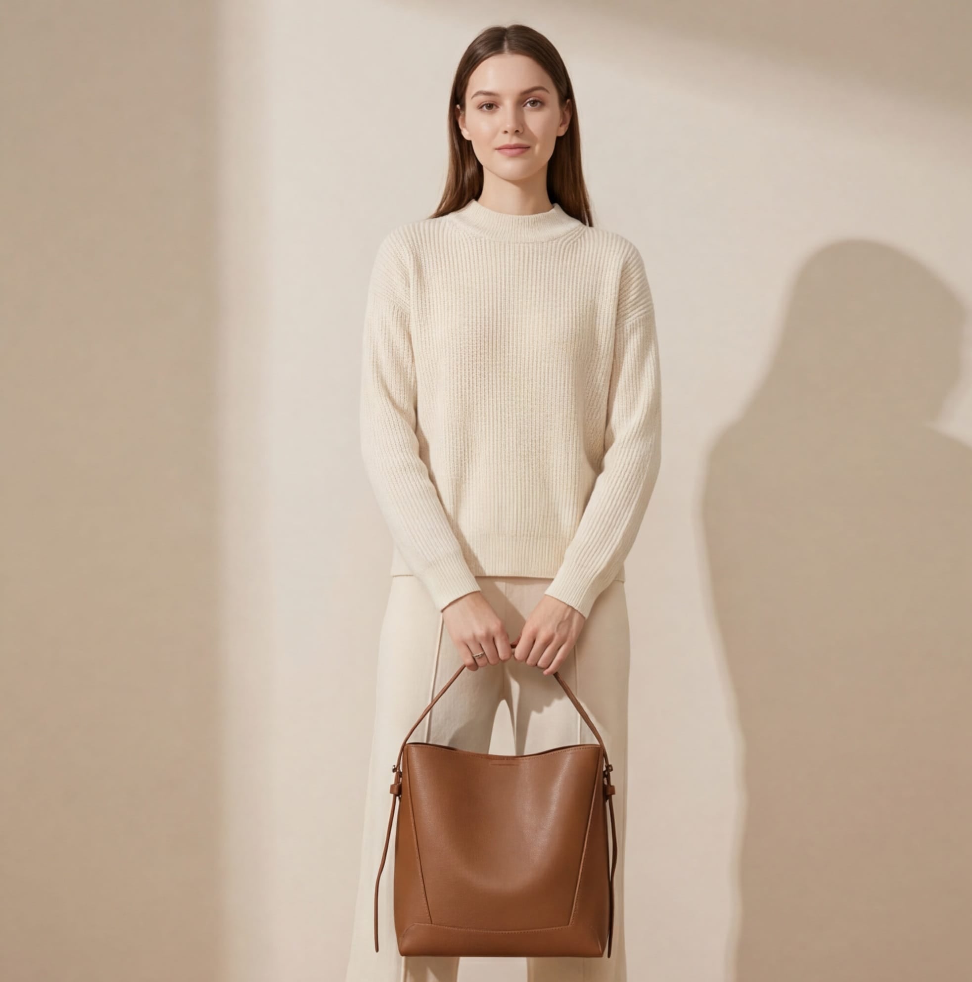 Two-Layer Cow Leather Bucket Shoulder Bag – Large Commuter Tote