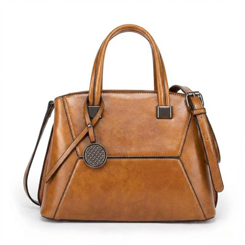 Luxury Split Leather Tote Bag on the white background