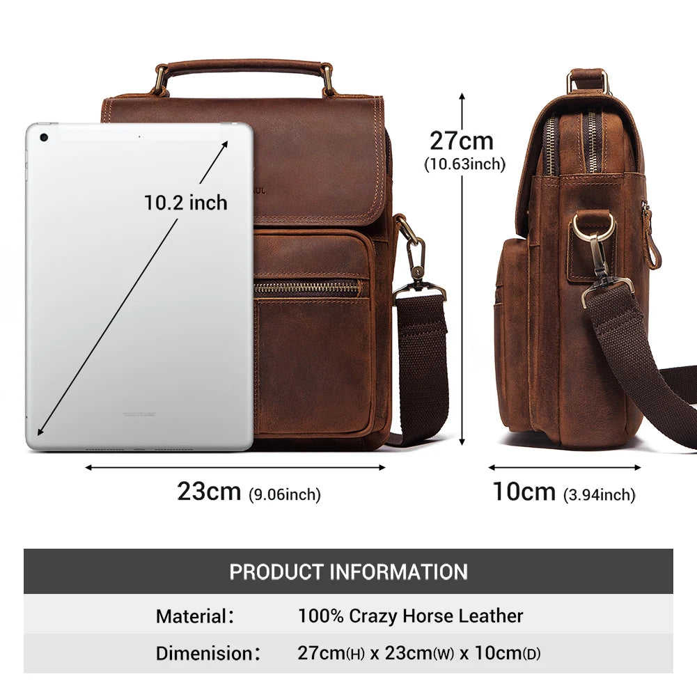 HUMERPAUL Genuine Leather Men's Shoulder Bag Luxury Work Business Messenger Bags Fashion Male Crossbody with Adjustable Straps