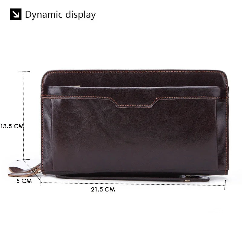 Business Genuine Leather Clutch Wallet Men Long Leather Phone Bag Purse Male Large Size Handy Coin Wallet Card Holder Money Bag