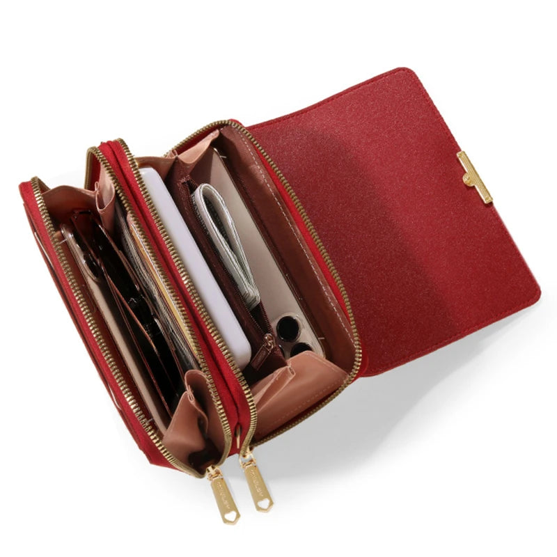 Sleek Maroon Multi-Pocket Crossbody Bag
