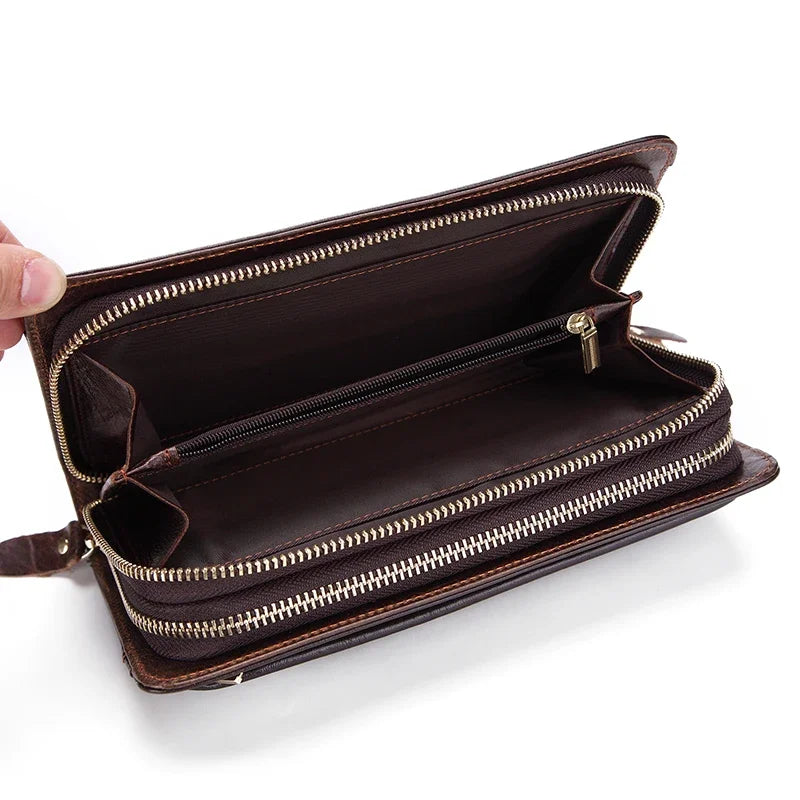 Business Genuine Leather Clutch Wallet Men Long Leather Phone Bag Purse Male Large Size Handy Coin Wallet Card Holder Money Bag