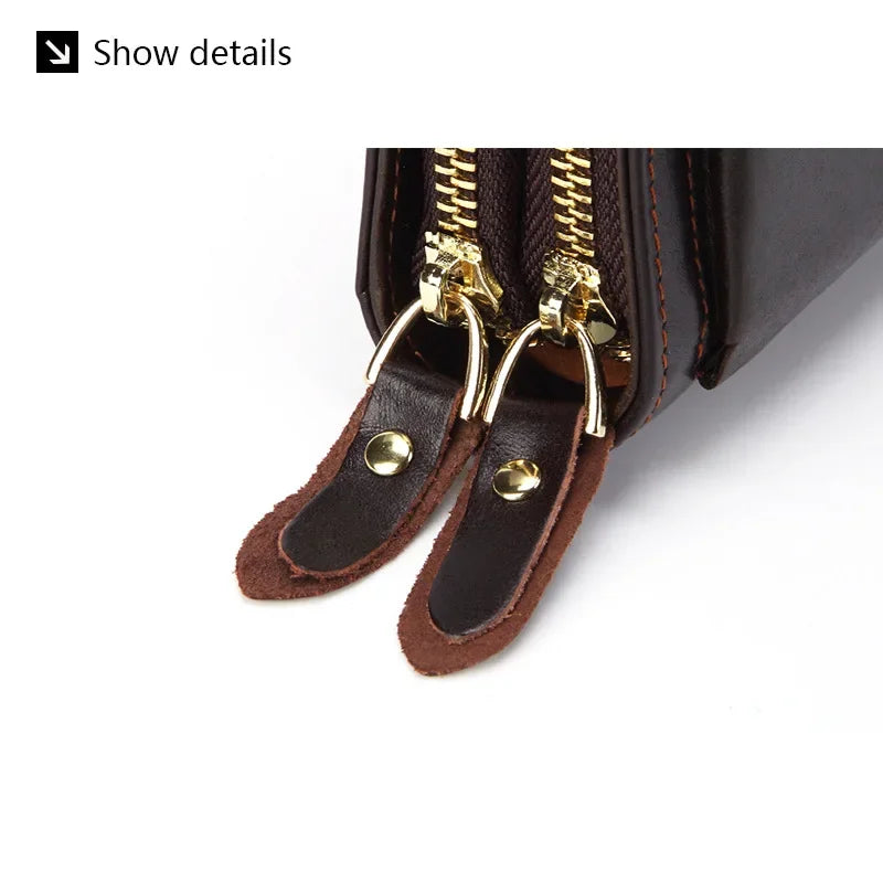 Business Genuine Leather Clutch Wallet Men Long Leather Phone Bag Purse Male Large Size Handy Coin Wallet Card Holder Money Bag