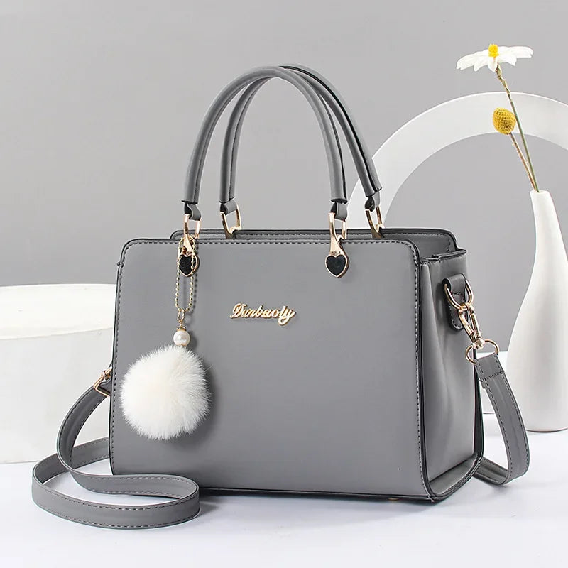 Classic Plush Ball Charm Satchel Tote Bag