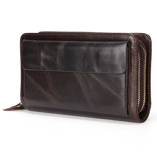 Business Genuine Leather Clutch Wallet Men Long Leather Phone Bag Purse Male Large Size Handy Coin Wallet Card Holder Money Bag