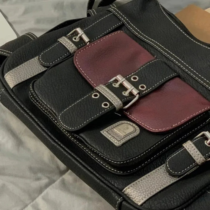 Y2K Vintage Crossbody Bag – Schultertasche aus PU-Leder mit Schnallendetails