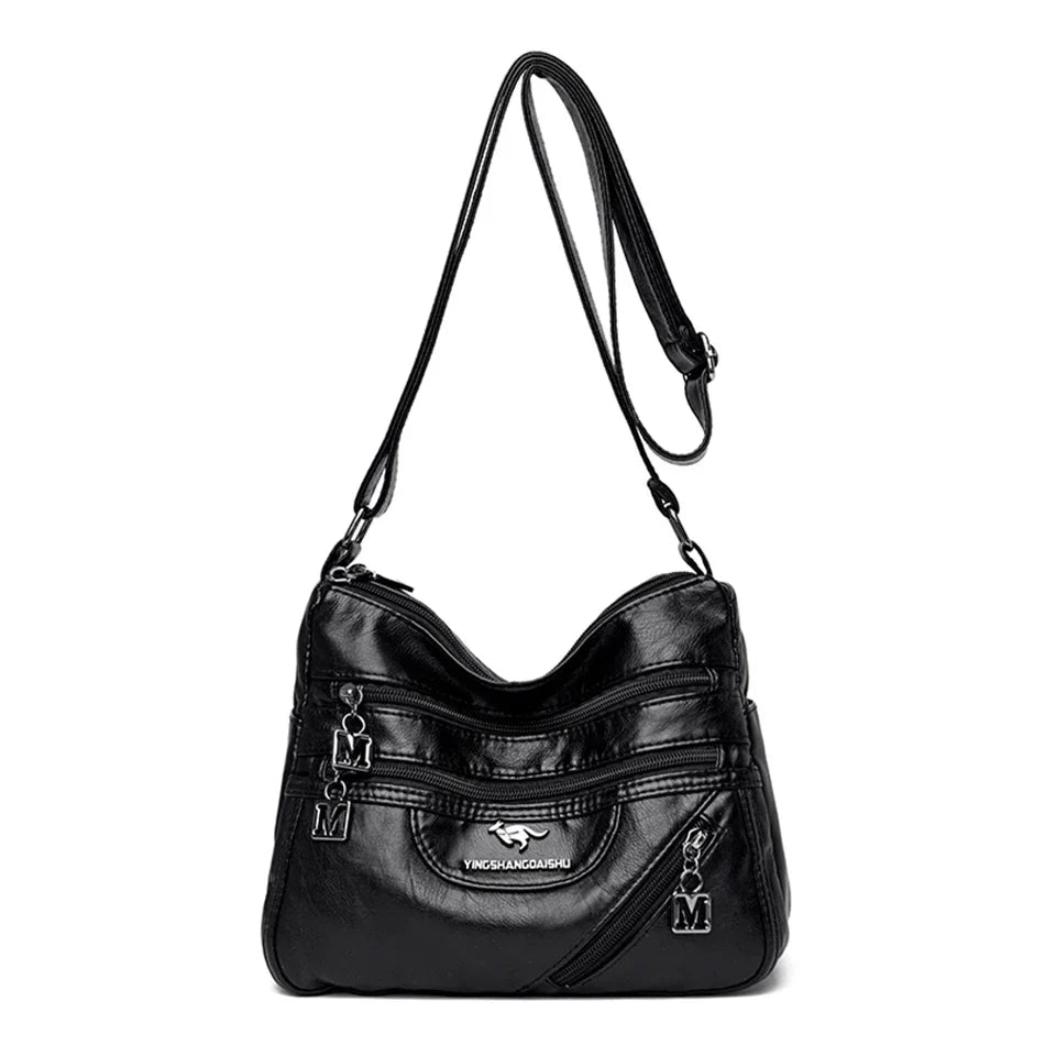 Luxury Soft Leather Crossbody Bag – Multi-Pocket Shoulder Purse for Women