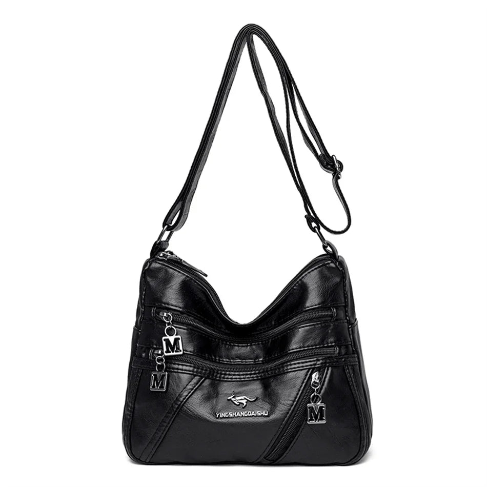 Luxury Soft Leather Crossbody Bag – Multi-Pocket Shoulder Purse for Women
