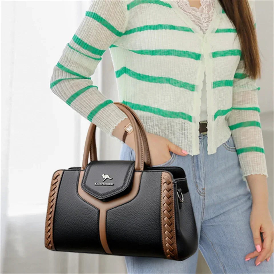 Handtasche aus Leder im Color-Block-Design – Große Umhängetasche für Damen