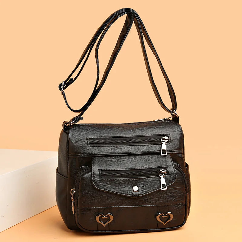 Classic Black PU Leather Messenger Bag
