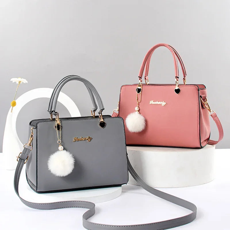 Classic Plush Ball Charm Satchel Tote Bag
