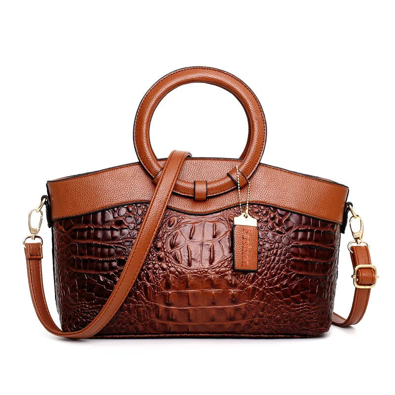 Klassische Satchel mit Krokoprägung in Auburn