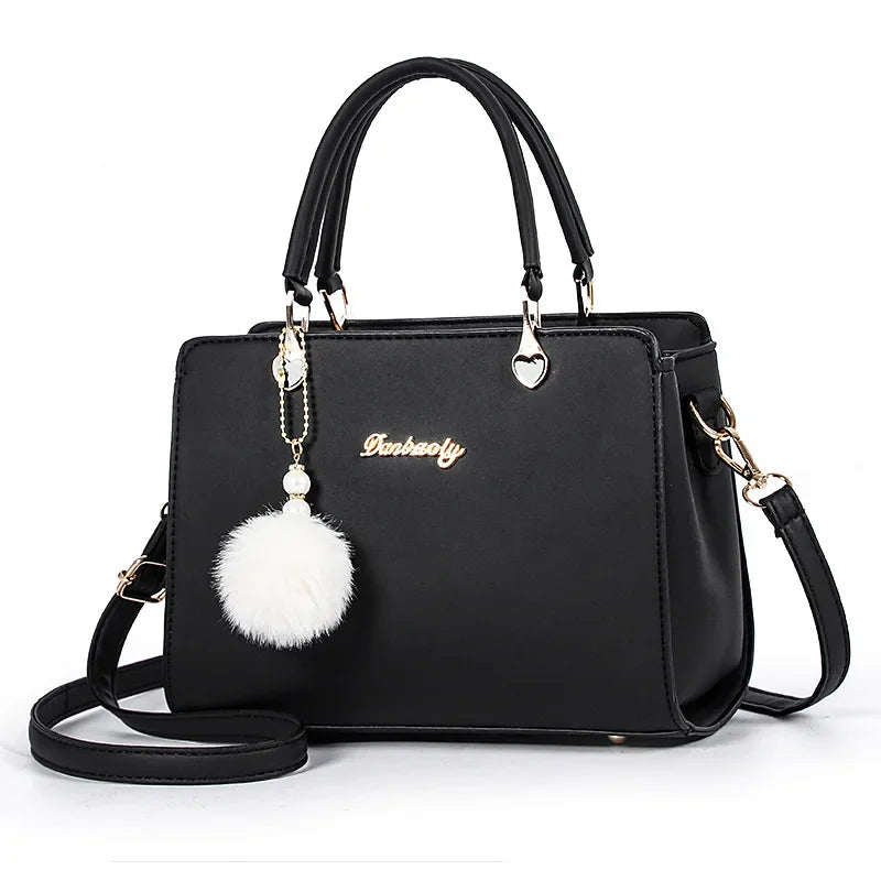 Classic Plush Ball Charm Satchel Tote Bag