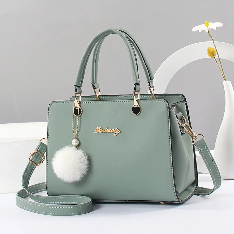 Classic Plush Ball Charm Satchel Tote Bag
