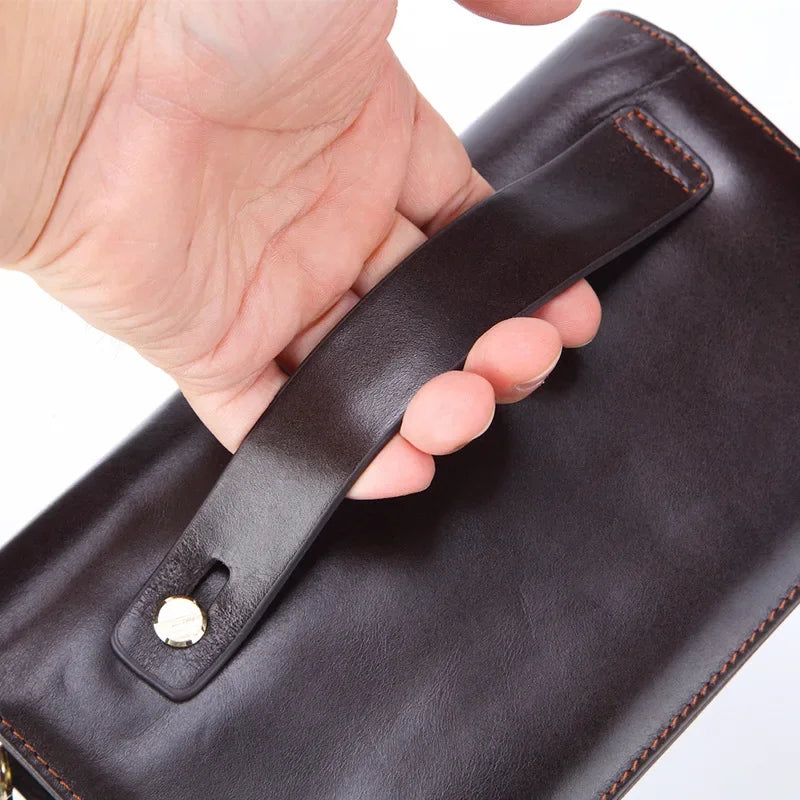 Business Genuine Leather Clutch Wallet Men Long Leather Phone Bag Purse Male Large Size Handy Coin Wallet Card Holder Money Bag