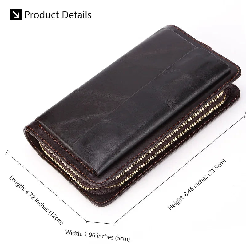 Business Genuine Leather Clutch Wallet Men Long Leather Phone Bag Purse Male Large Size Handy Coin Wallet Card Holder Money Bag