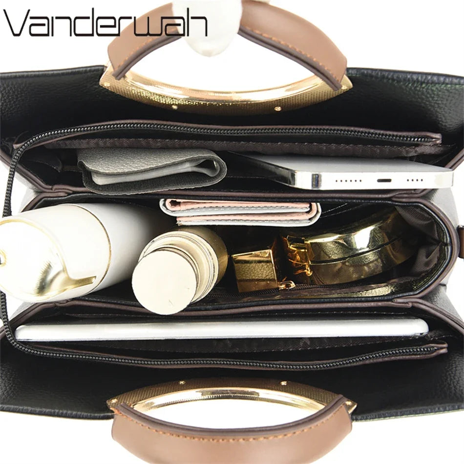 Luxuriöse Umhängetasche aus echtem Leder – 3-lagige Schultertasche