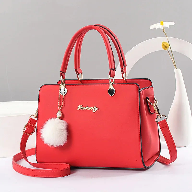 Classic Plush Ball Charm Satchel Tote Bag