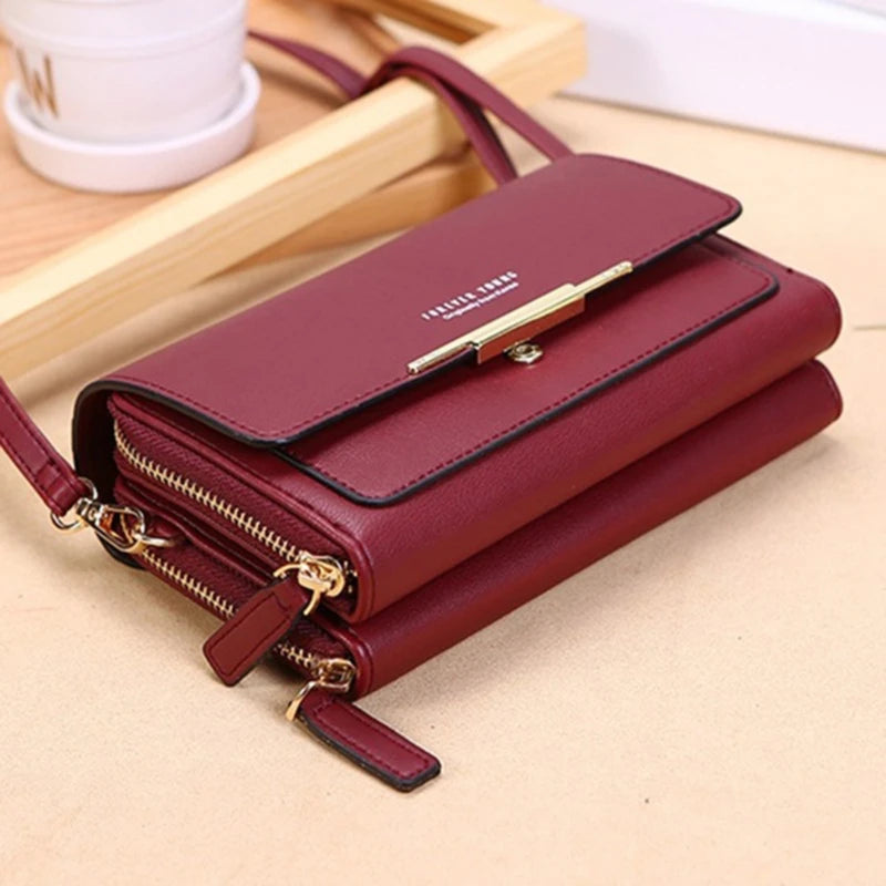 Sleek Maroon Multi-Pocket Crossbody Bag