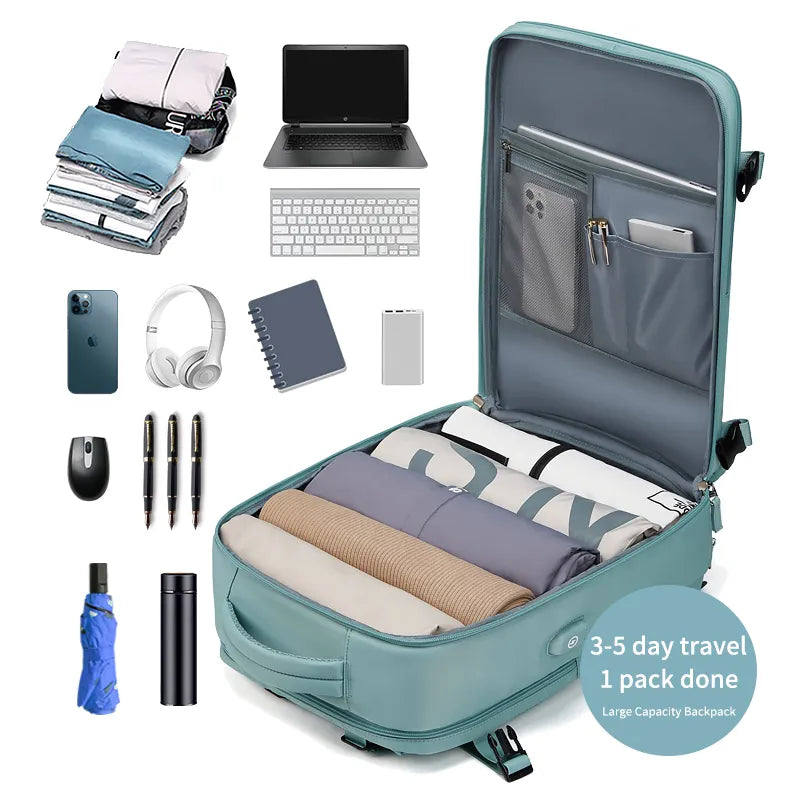 Schicker blaugrüner Laptop-Rucksack mit separatem Schuhfach