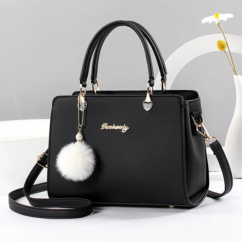 Classic Plush Ball Charm Satchel Tote Bag