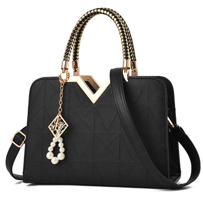 Women's Patchwork PU Leather Handbag - Elegant Office and Casual Shoulder Bag