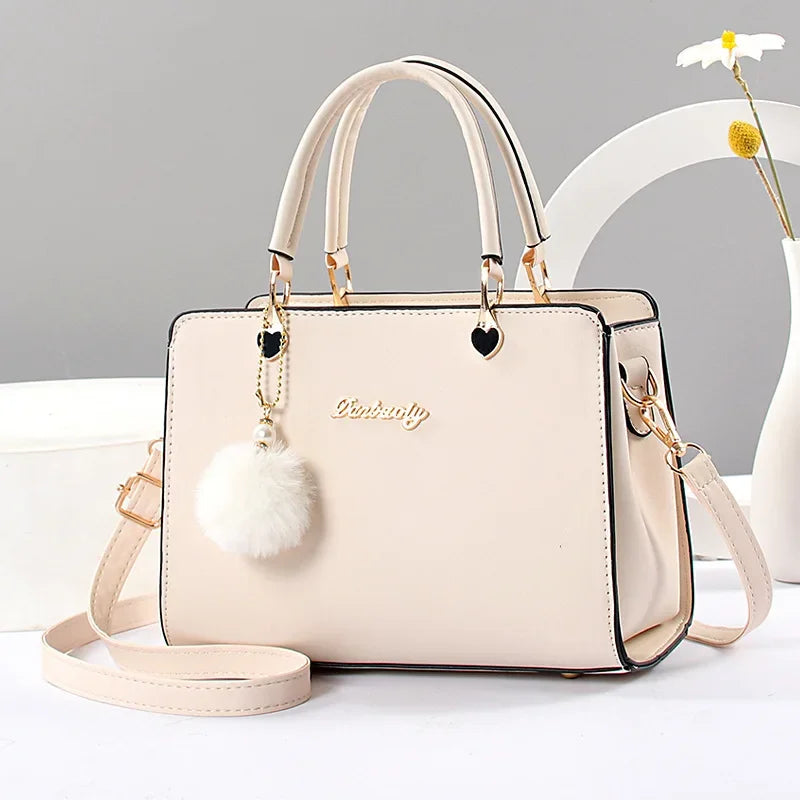 Classic Plush Ball Charm Satchel Tote Bag