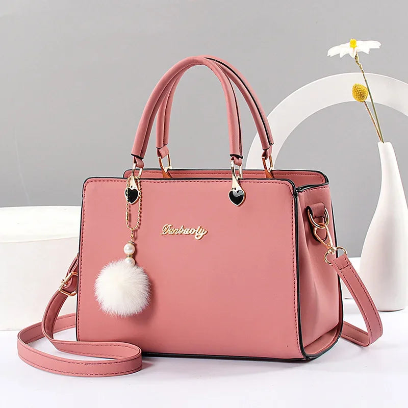 Classic Plush Ball Charm Satchel Tote Bag
